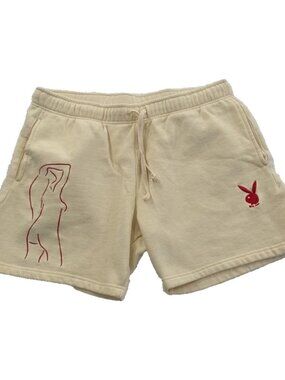 Playboy Fleece Shorts Men's L (34-36) Tan Embroidery Logo Elastic Drawstring
